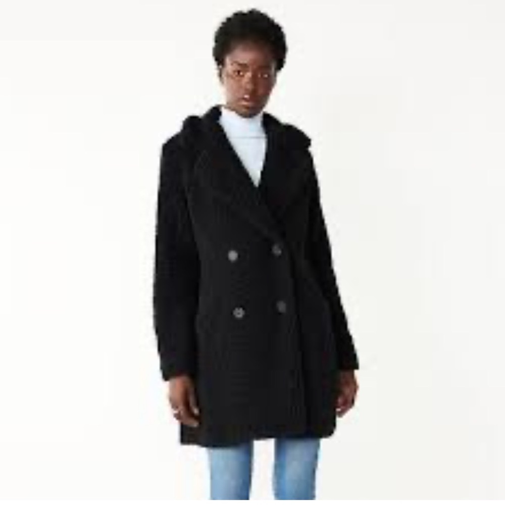 Nine West Woman's Double Breasted Teddy Coat Jacket Black XS Fall Fashion